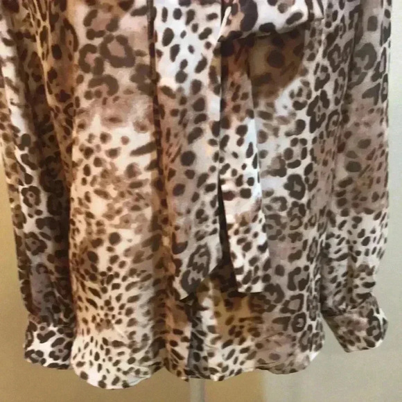EVA MENDES Sheer Animal Long Sleeved Tie Neck Button Down Blouse-Size M - Picture 6 of 9